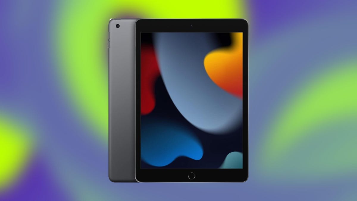 9th gen ipad on green and blue background