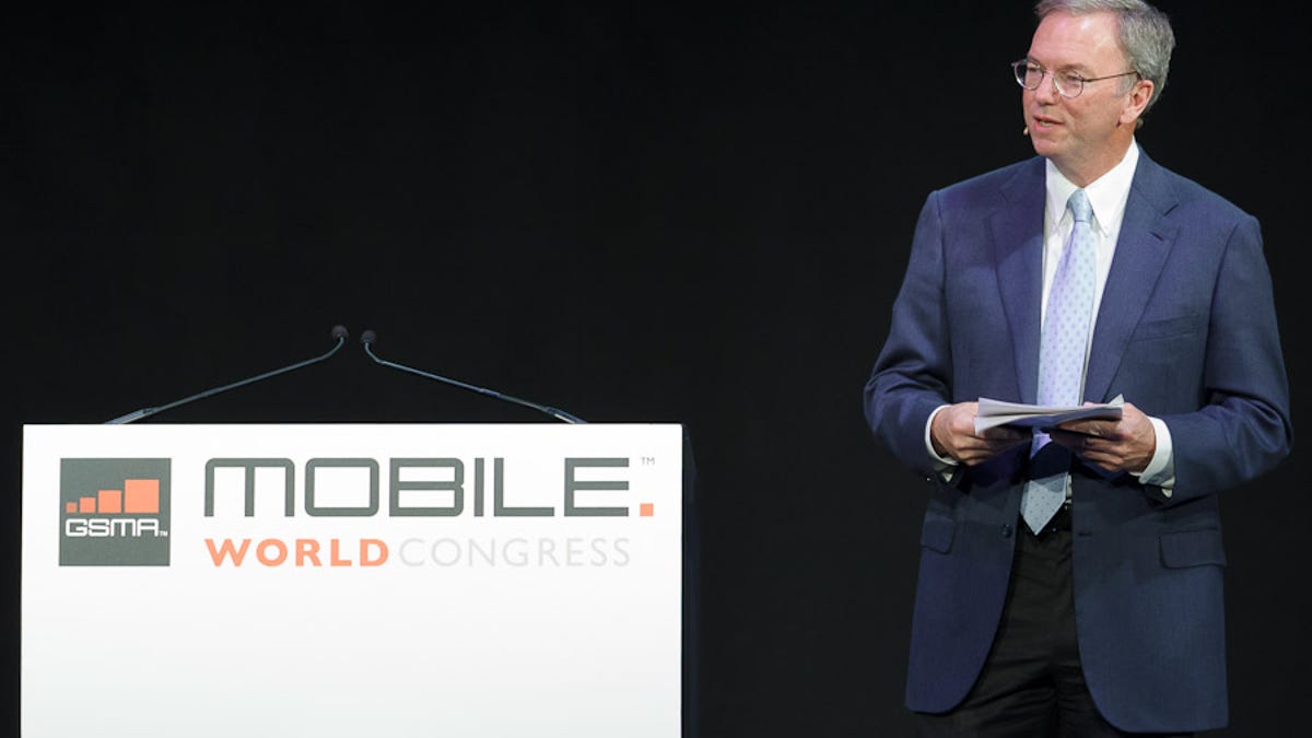 Google CEO Eric Schmidt speaks at Mobile World Congress 2011.