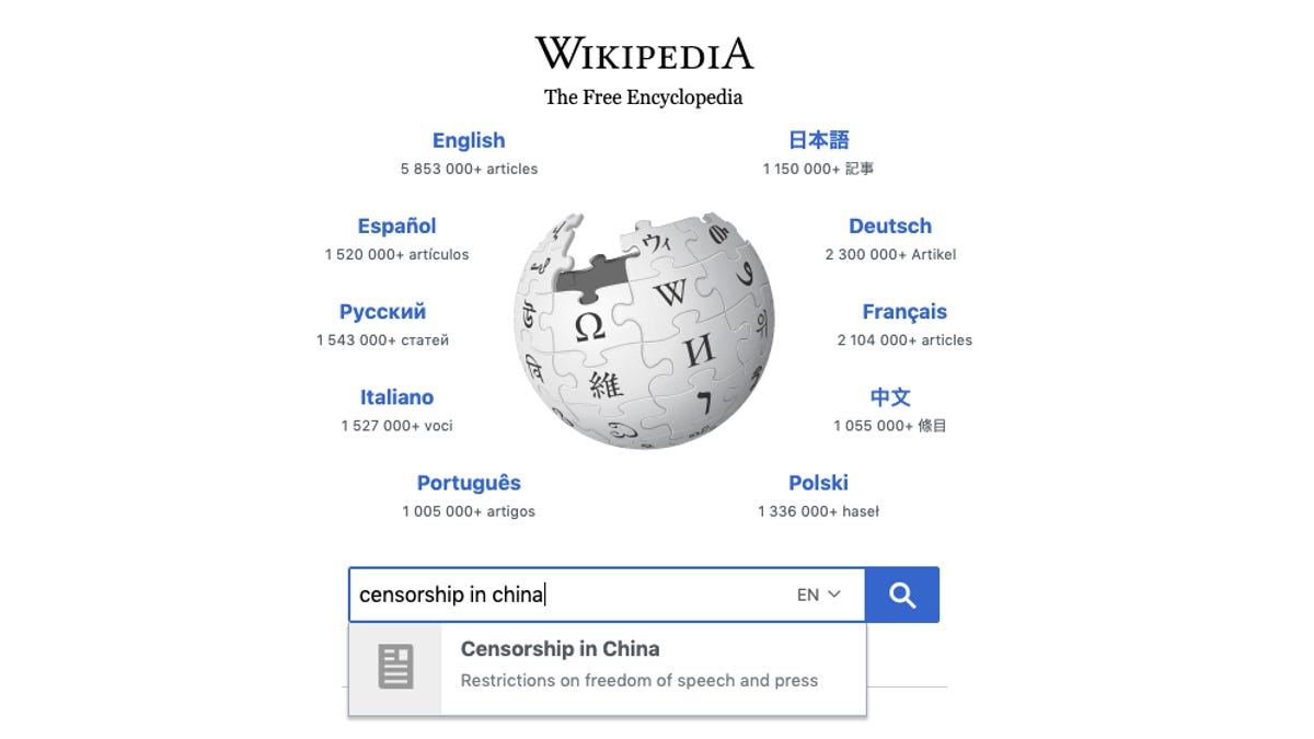 Wikipedia censored in China