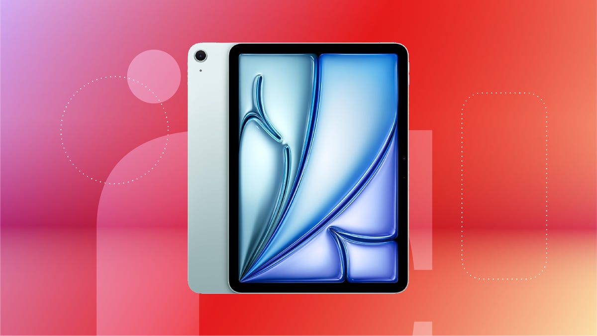 Apple iPad Air M2 on red CNET background