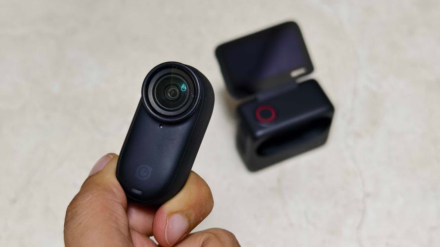 Prakhar Khanna holding the Insta360 Go 3s camera.