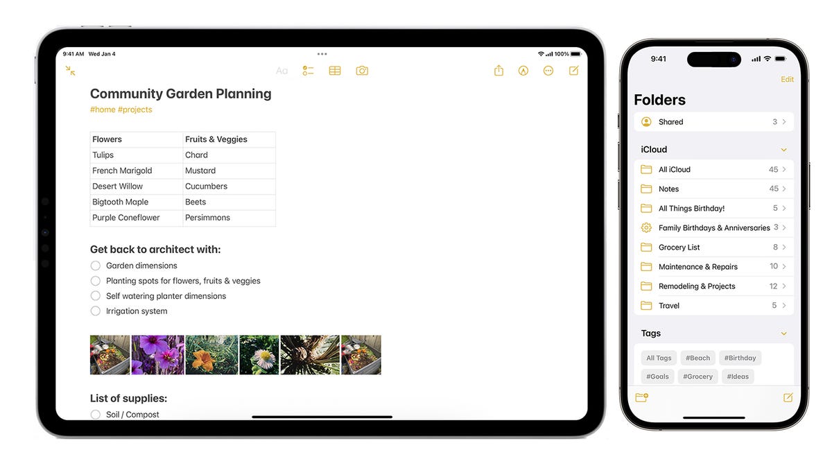 notes app on iphone and ipad