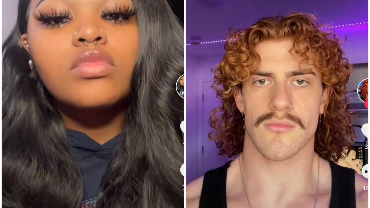 Screenshots of people trying not to smile at "Oh no, our table" audio on TikTok