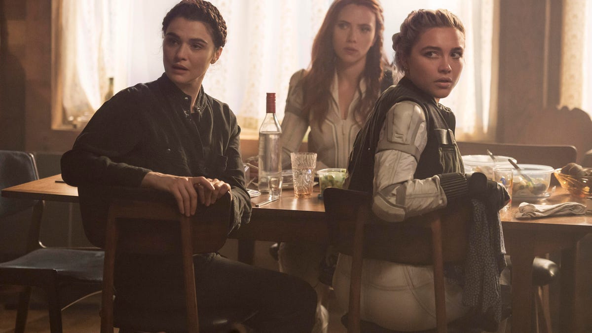 Rachel Weisz, Scarlett Johansson and Florence Pugh do some family bonding in Black Widow.