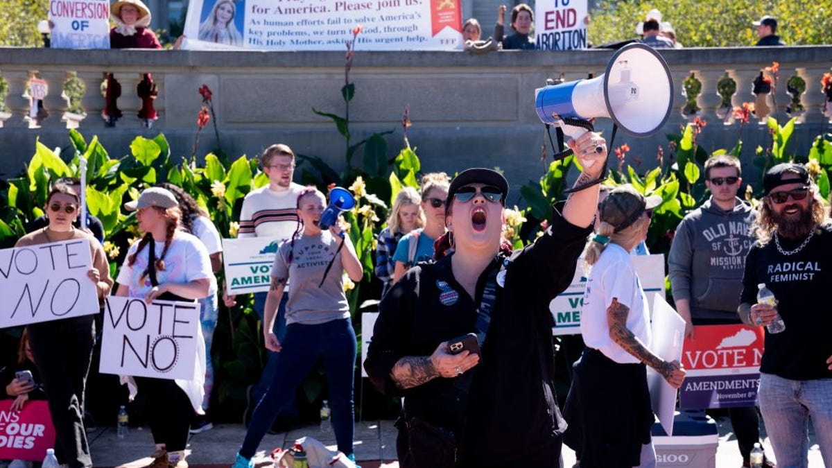 Protestors demonstrating against Kentucky's Amendment 2