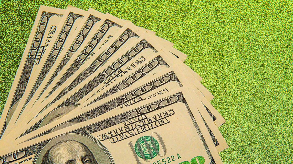 Hundred-dollar bills fanned out