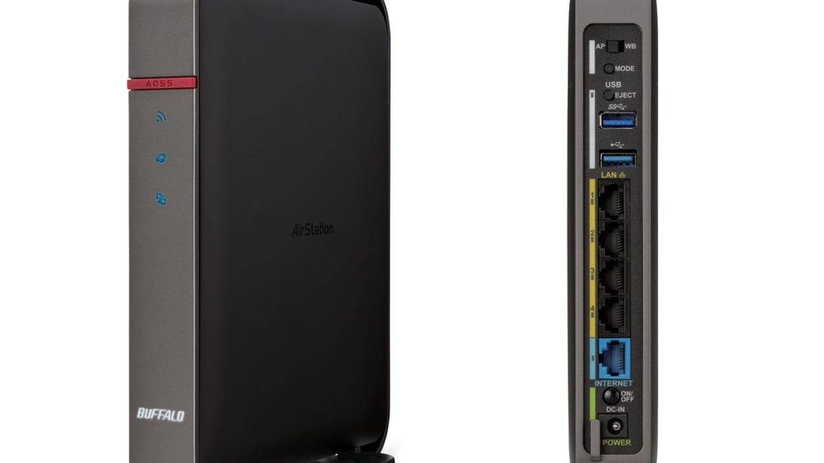 The front and back of the DD-WRT-enabled AirStation AC1750 from Buffalo.