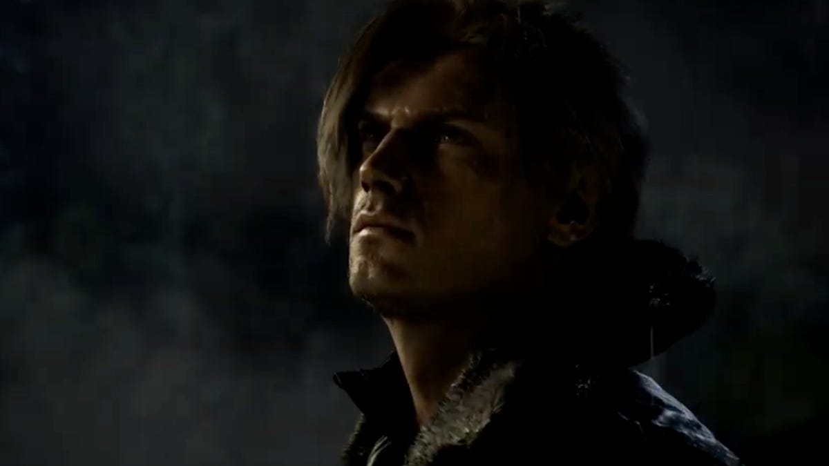 leon kennedy looking up in the air