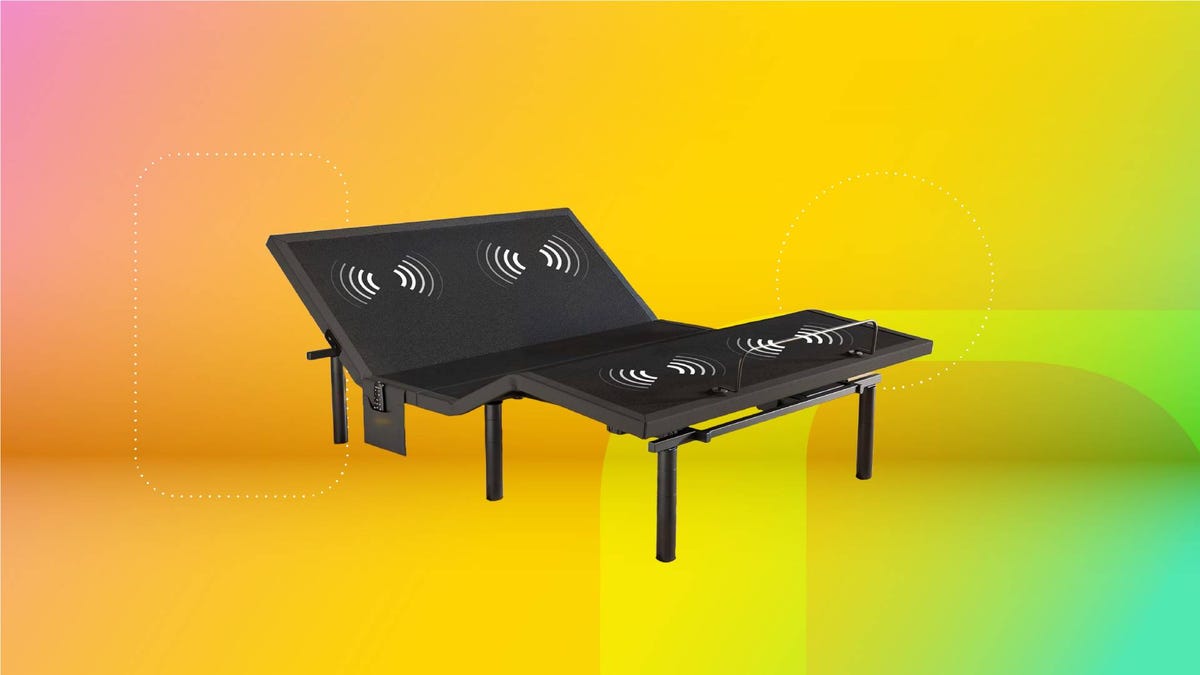 A black mattress base against a yellow gradient CNET background.