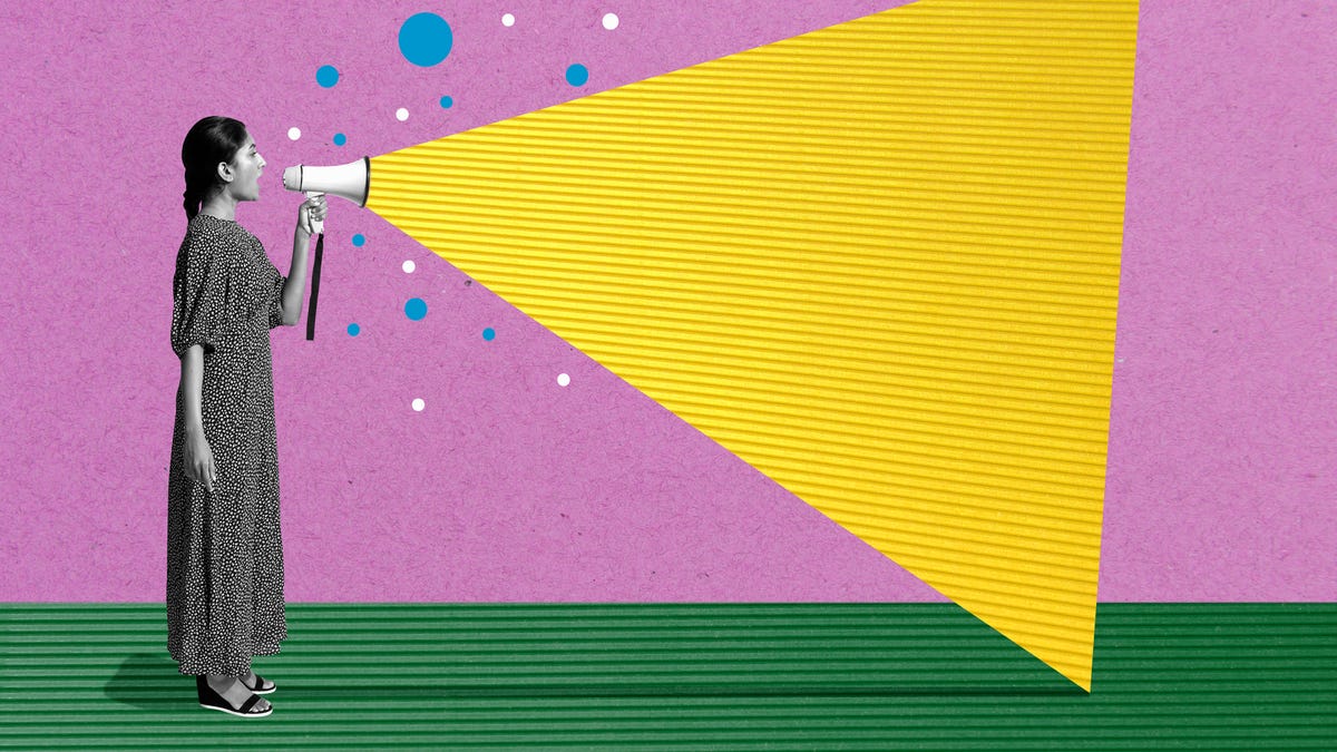 graphic of woman shouting through a microphone