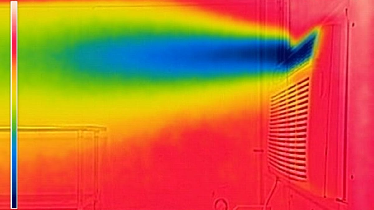 Thermal image of the temperatures around a window air conditioner as it works