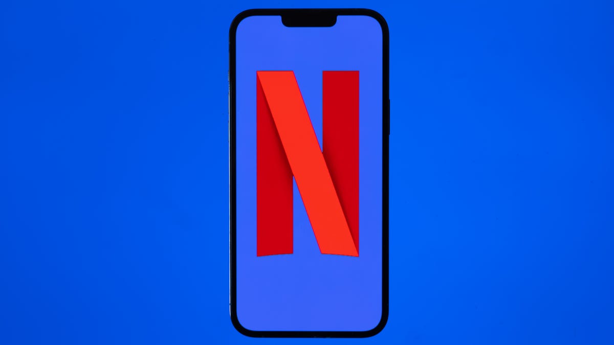 Netflix logo on an iPhone with blue background