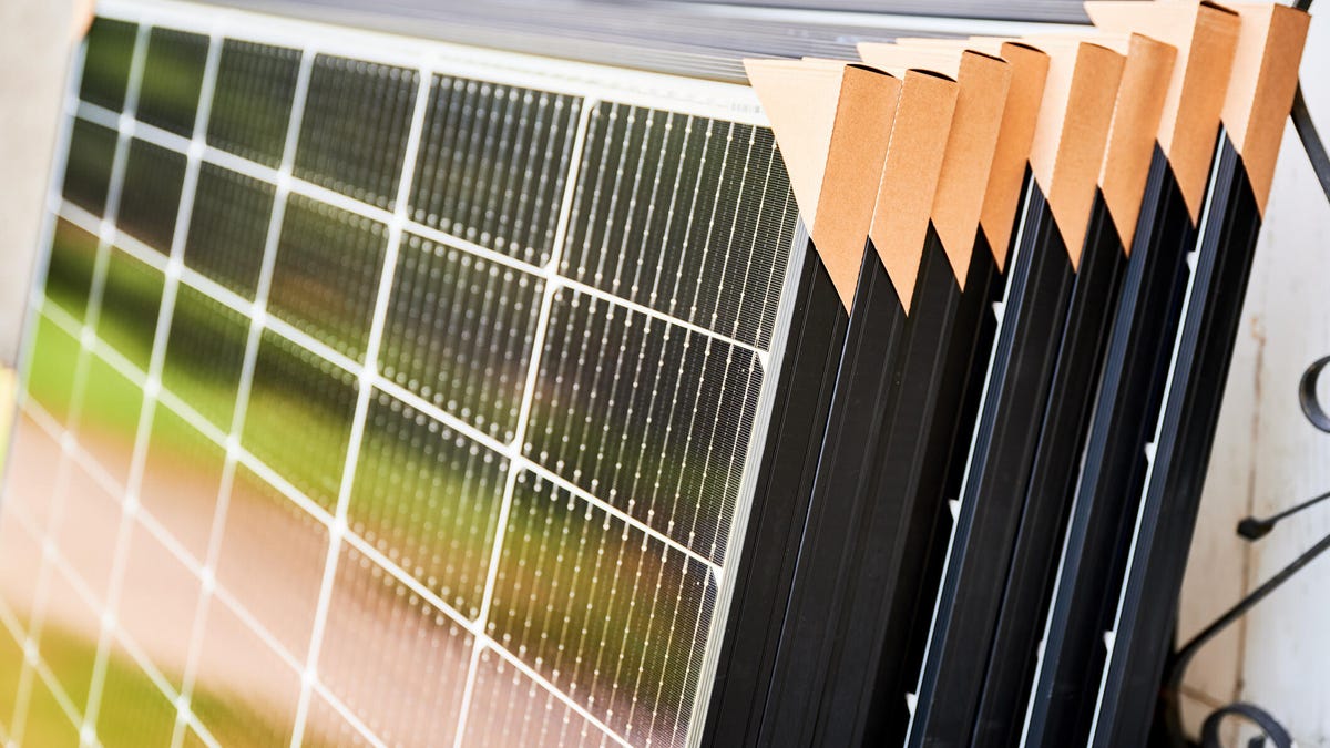 A stack of solar panels.