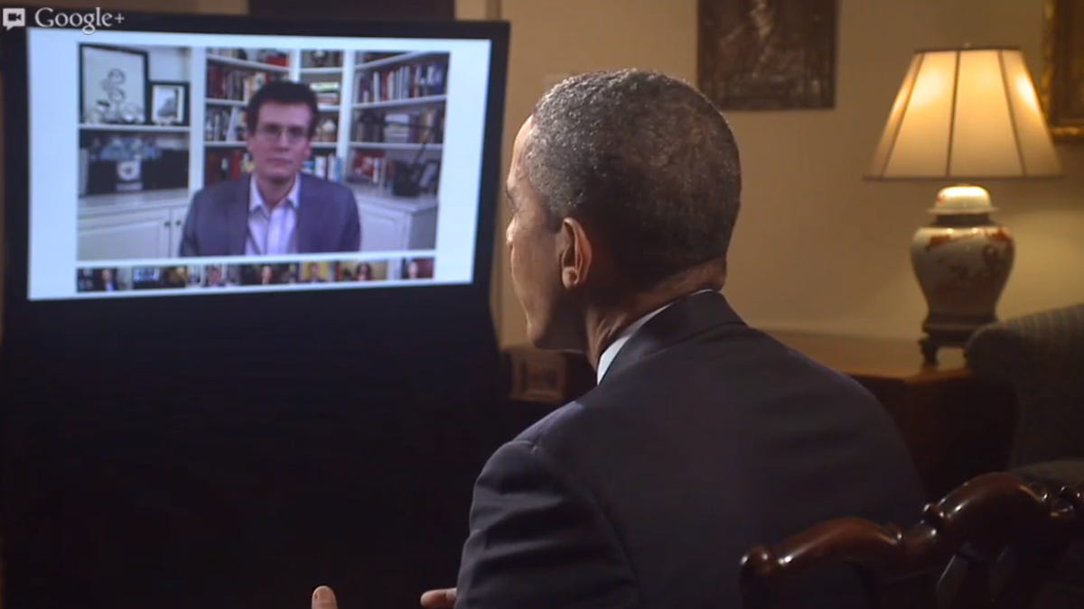 President Obama answers questions today during a Google+ Hangout.