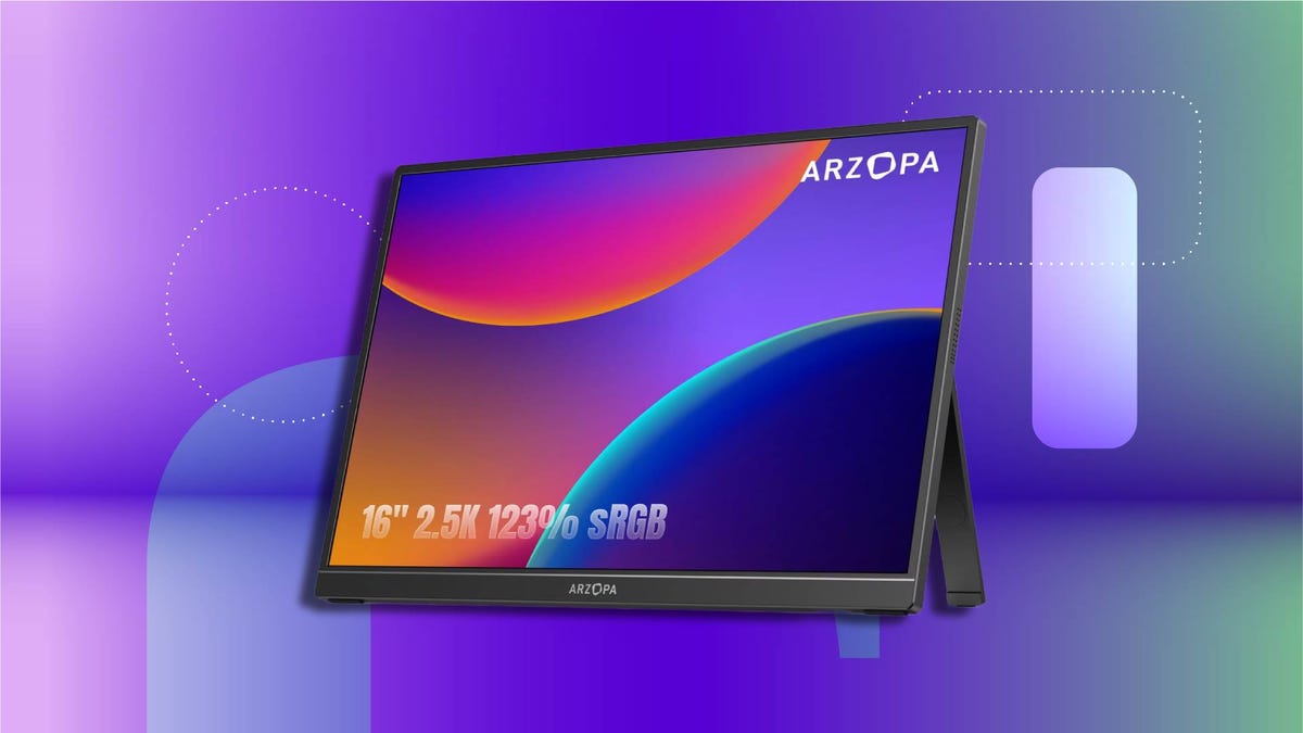 Arzopa portable monitor against a gradient background