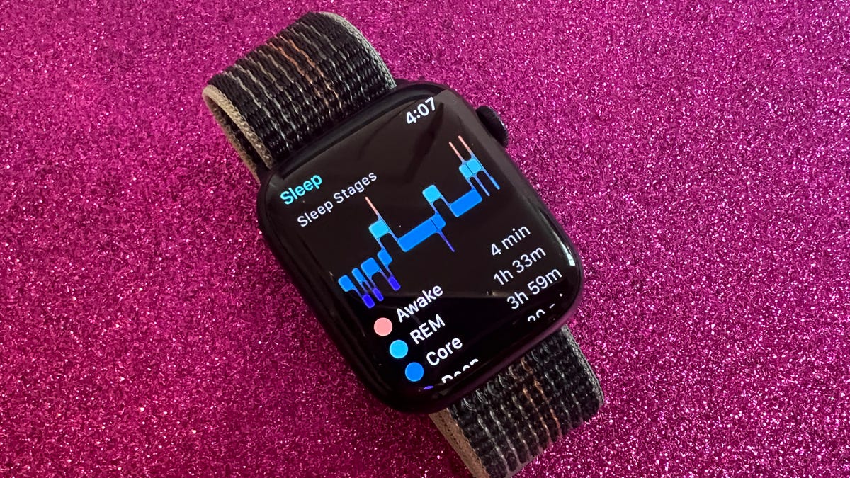 Apple Watch Series 8 with sleep tracking readout