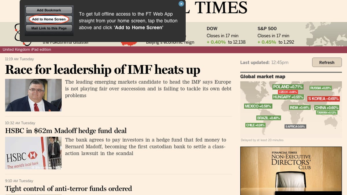 The Financial Times Web app, which takes the place of the company's native application.