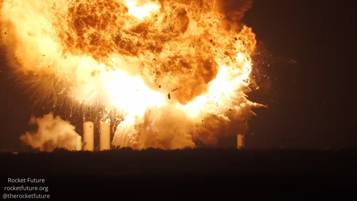 A screengrab of a video of a rocket explosion in South Texas of SpaceX's starship.