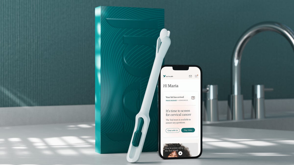 The Teal Wand next to an iPhone showing the Teal Health portal.