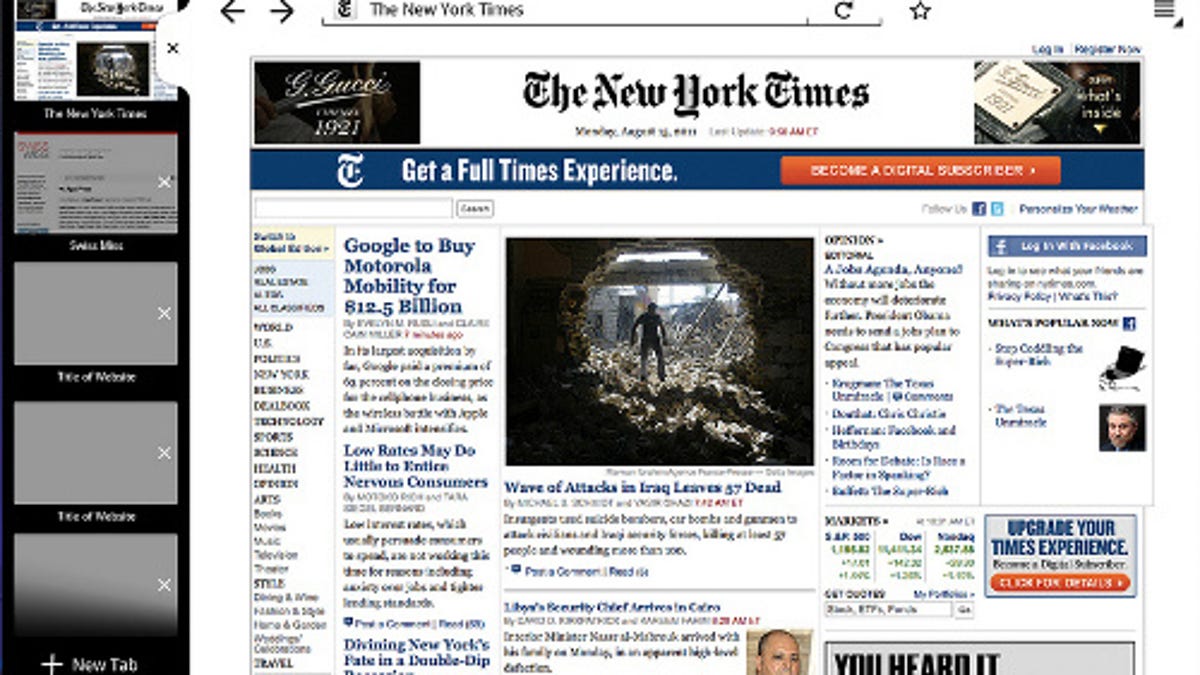 A look at mobile Firefox, aka Fennec, on an Android tablet.