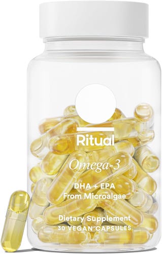 The Ritual Vegan Omega-3 bottle over a white background.