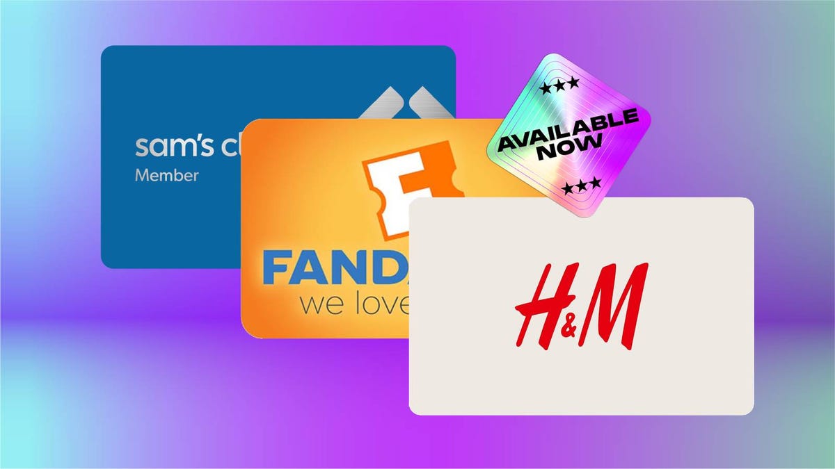 Three gift cards against a purple background.