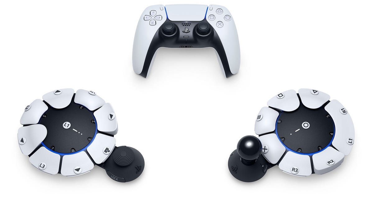 Three images showing a customizable game controller