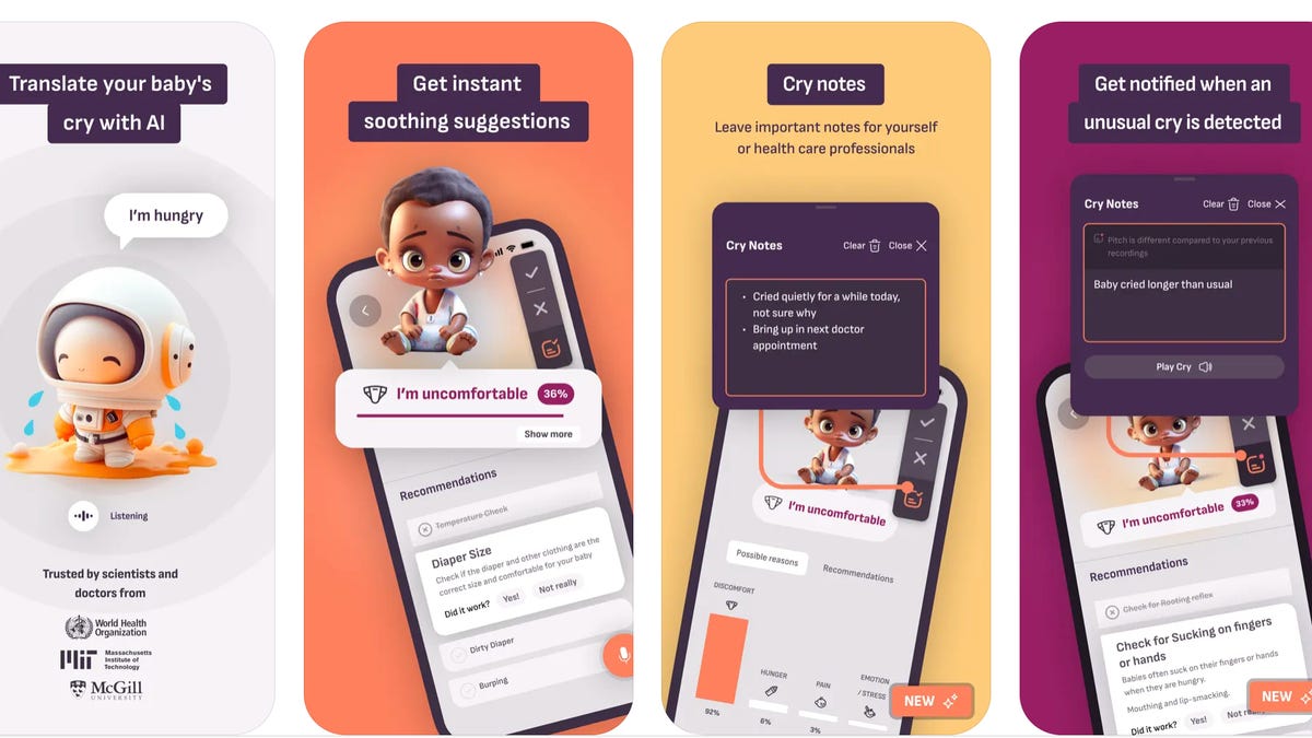 Screenshots from the Nanni AI app highlight some of its functionality.