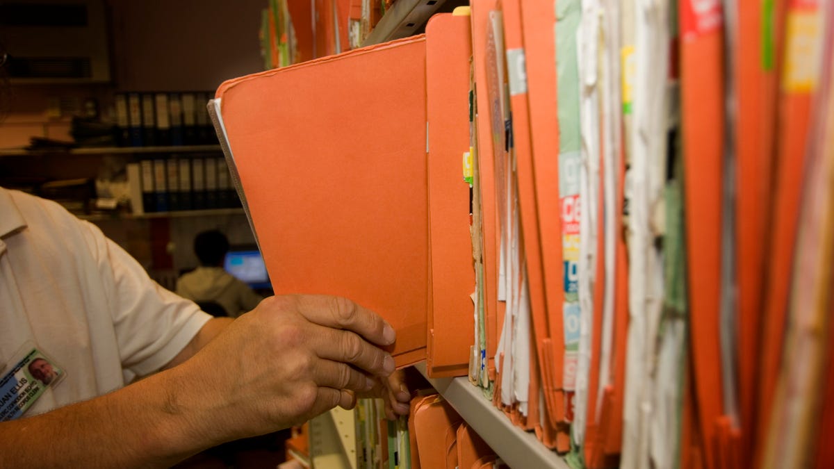 Medical records at Bronglais Hospital, Ceredigion National Health Trust, Aberystwyth, Wales