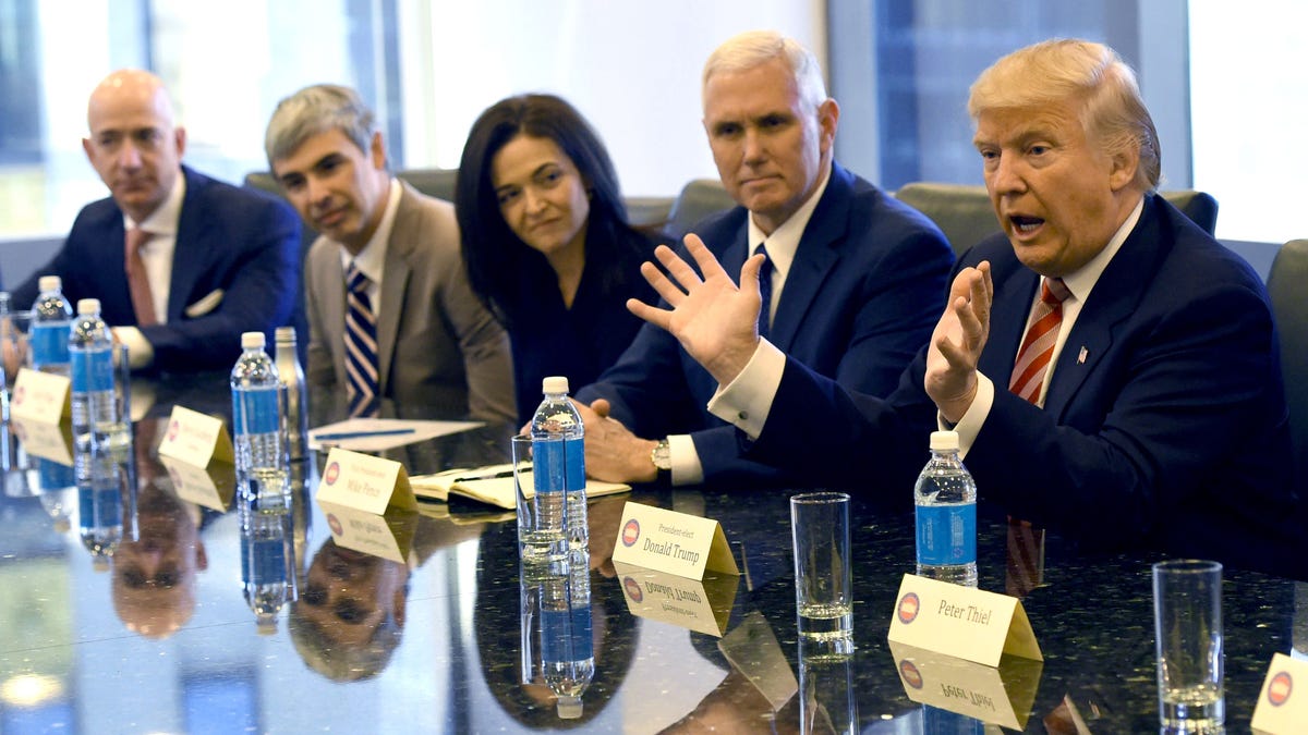 Amazon's chief Jeff Bezos, far left, at a meeting with President-elect Donald Trump at Trump Tower in late 2016.