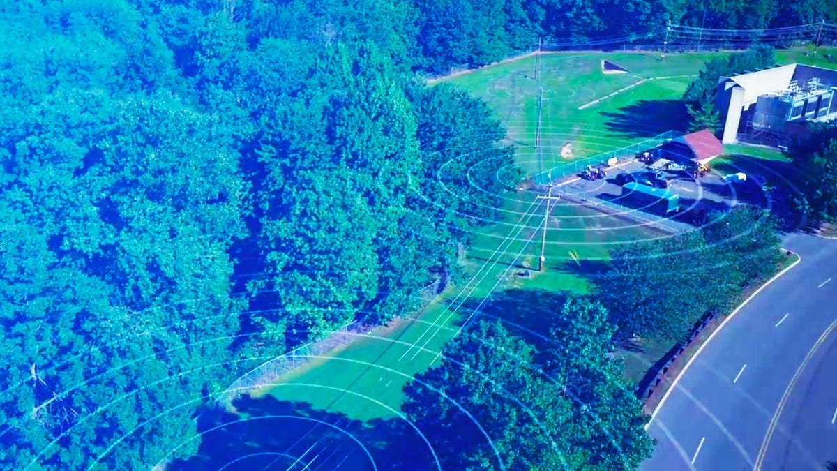 AT&T's AirGig technology sends data along antennas mounted to power line towers or poles.