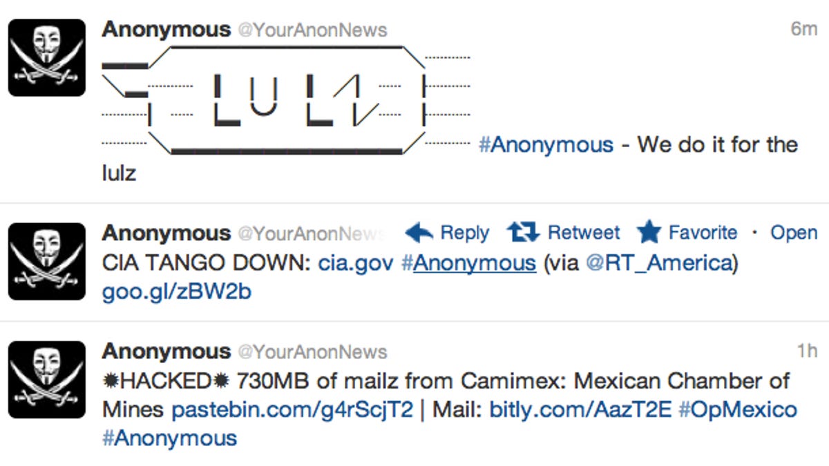 This Anonymous account publicized the CIA site outage with these messages on Twitter.
