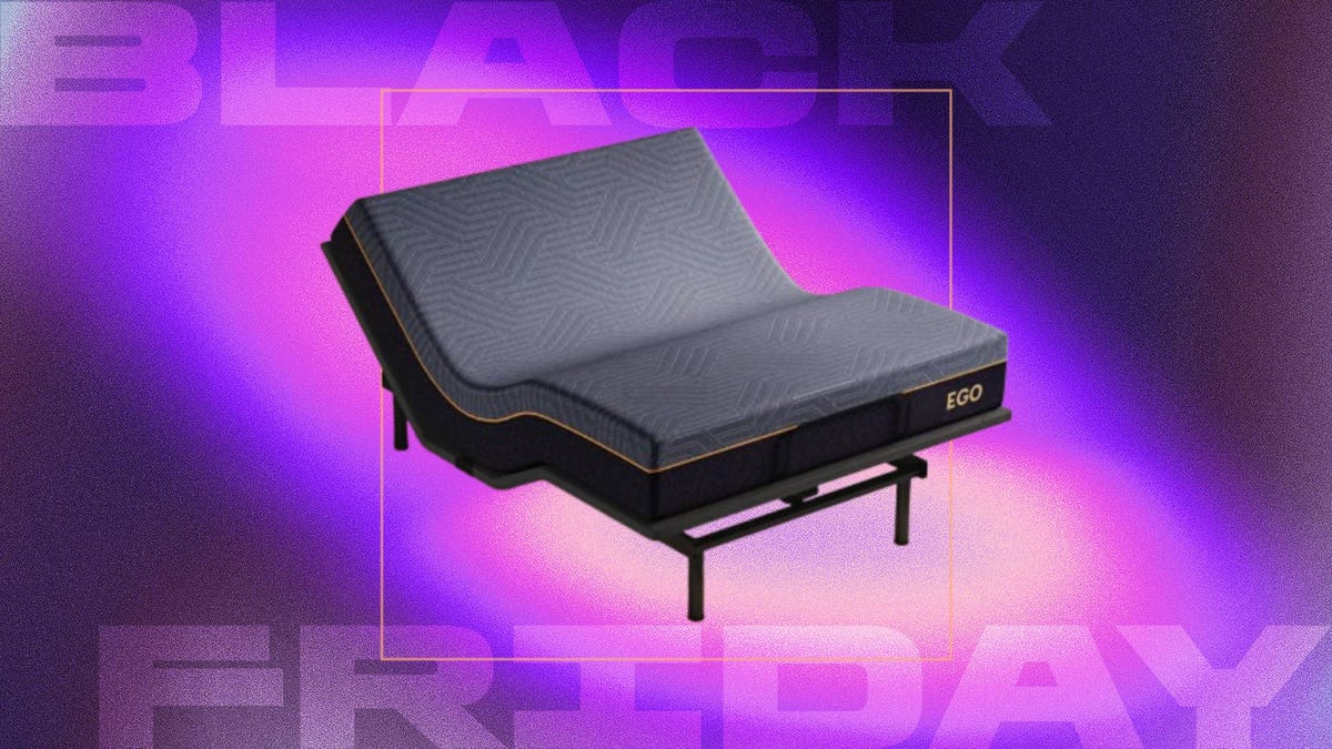 An Egohome mattress on a CNET Black Friday background.