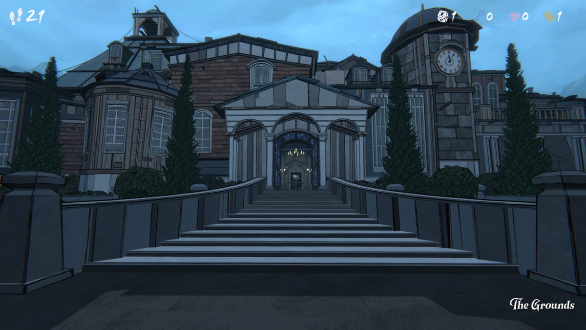 An in-game screenshot of a mansion, the game's main setting.