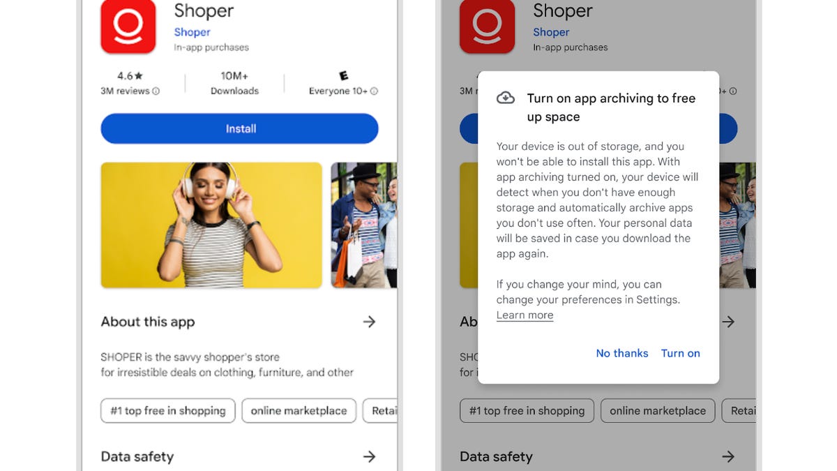 Android auto-archive opt in message on app