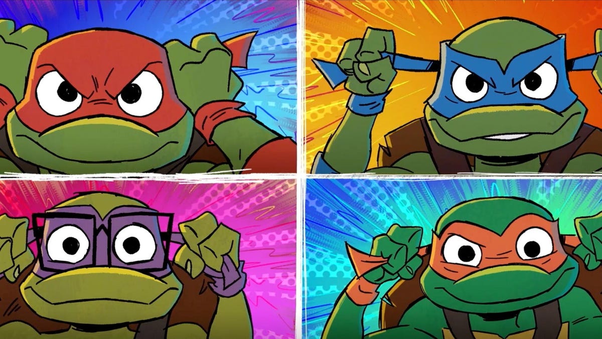 four teenage mutant ninja turtles in each in a square