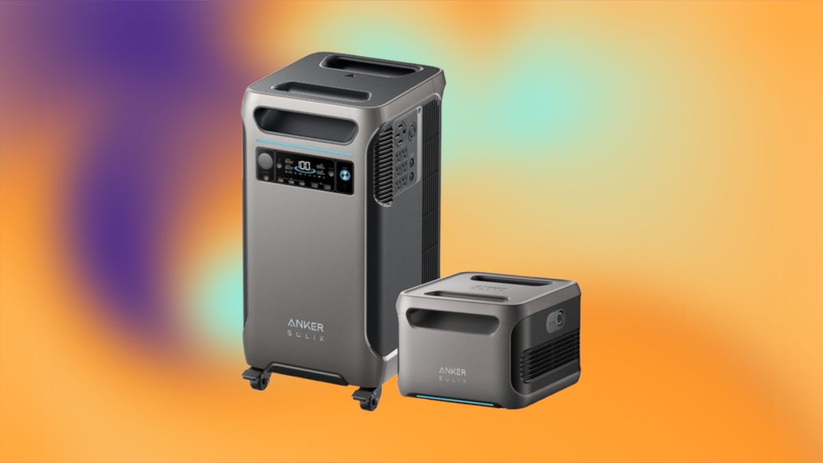 Shows the Anker SOLIX F3800 + Expansion Battery on an orange background.