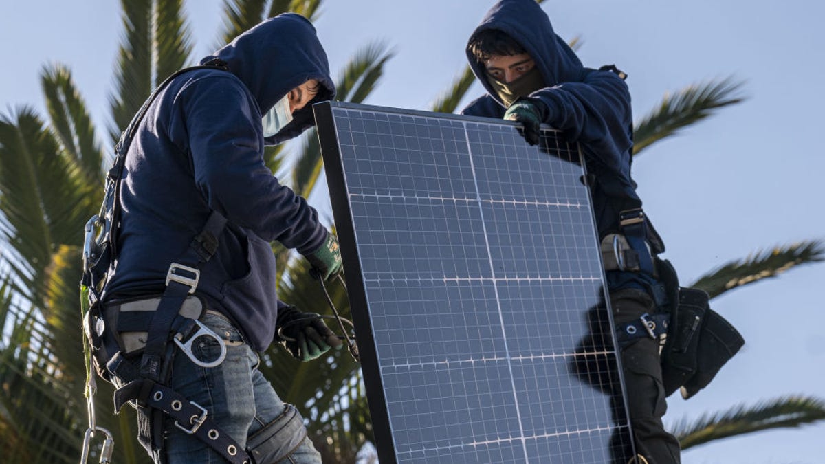 Solar panels being installed on a house in California.
