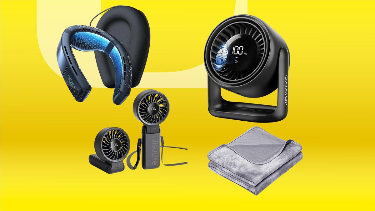 Fans and blacket for summer against CNET's commerce background.