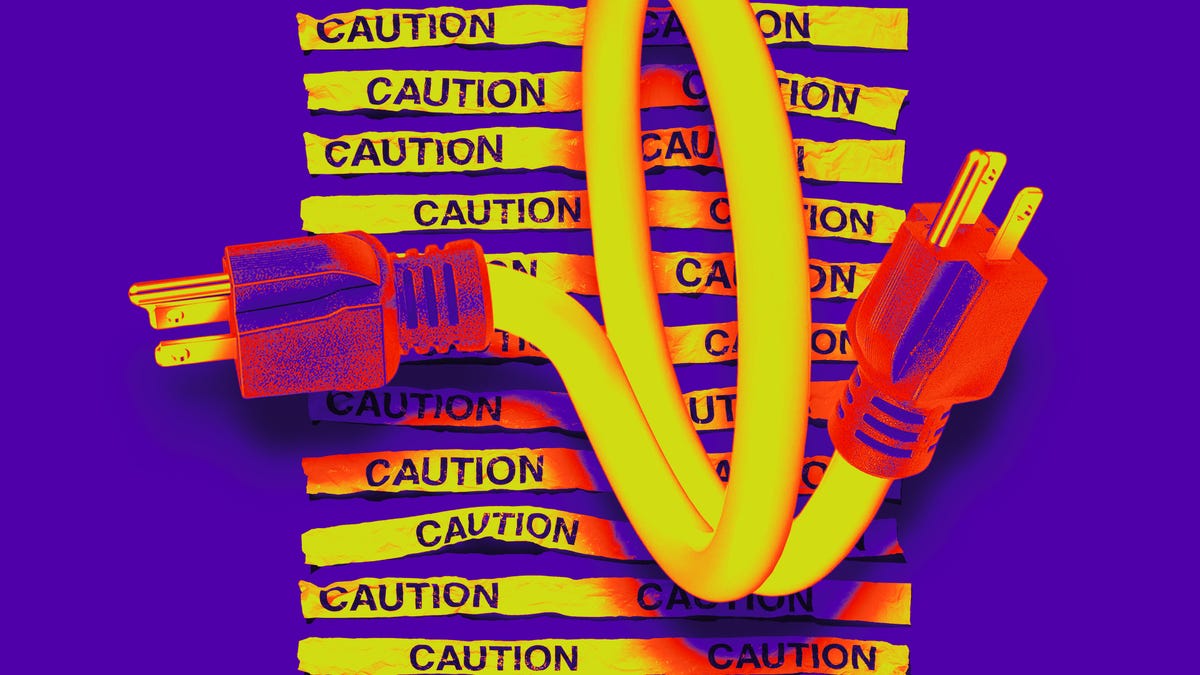 Male-to-Male Extension Cord against Caution Tape