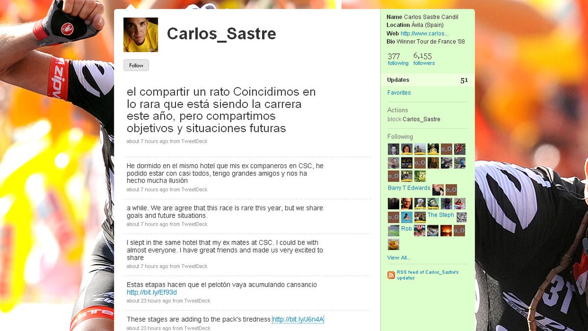 A screenshot taken from Carlos Sastre's Twitter account.