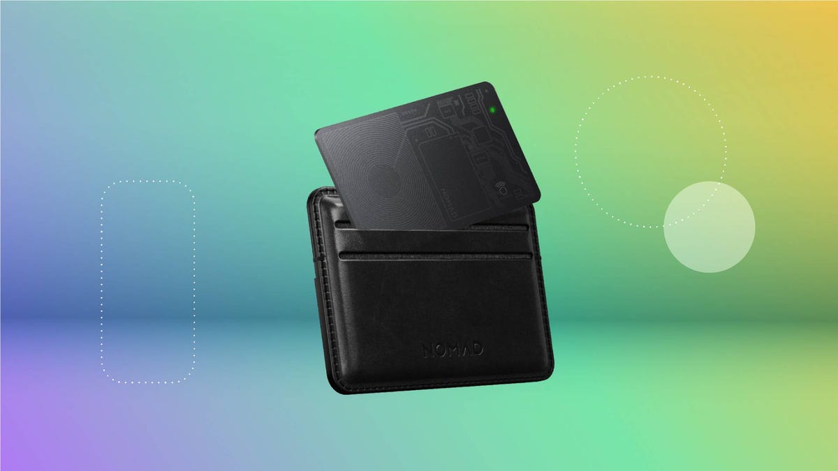 A wallet and tracking card against a green gradient CNET background.