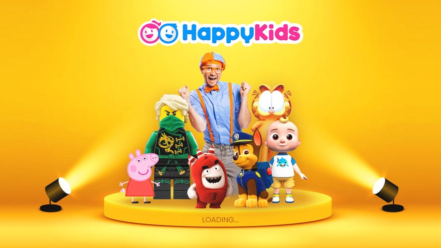 blippi, garfield and other kids show characters stand against yellow backdrop