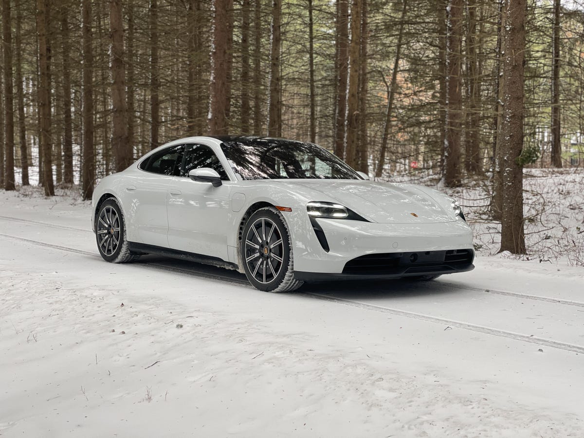 2021 Porsche Taycan 4S - front 3/4 view - Carrara White