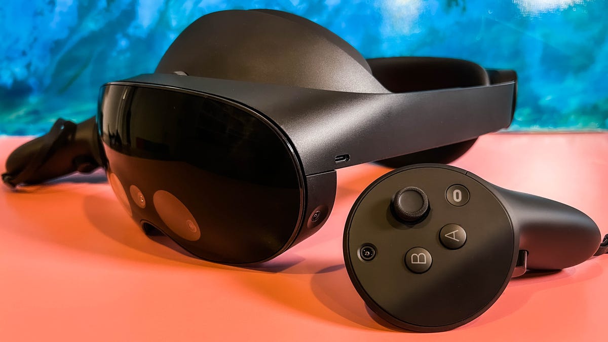 Meta Quest Pro virtual reality headset on a table