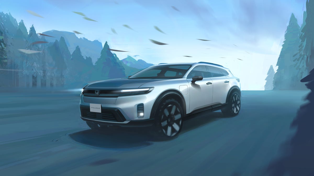 A teaser sketch of the upcoming silver Honda Prologue