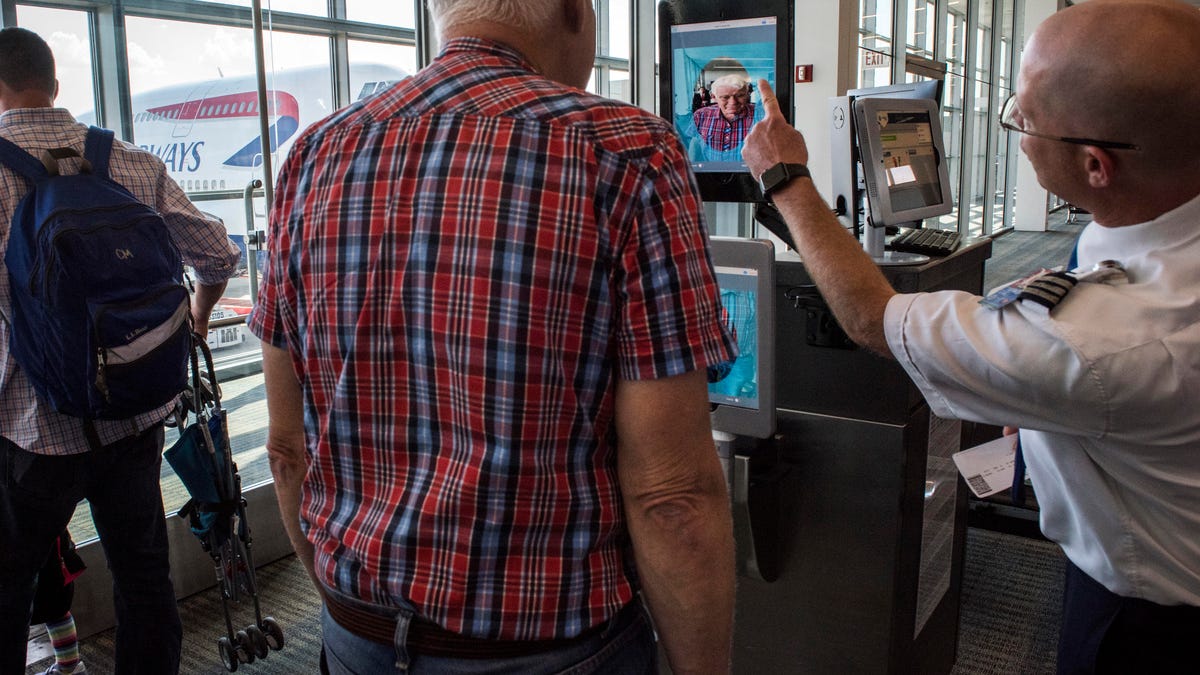 Dulles airport officials unveil new biometric facial recognition scannsers in Dulles, VA.