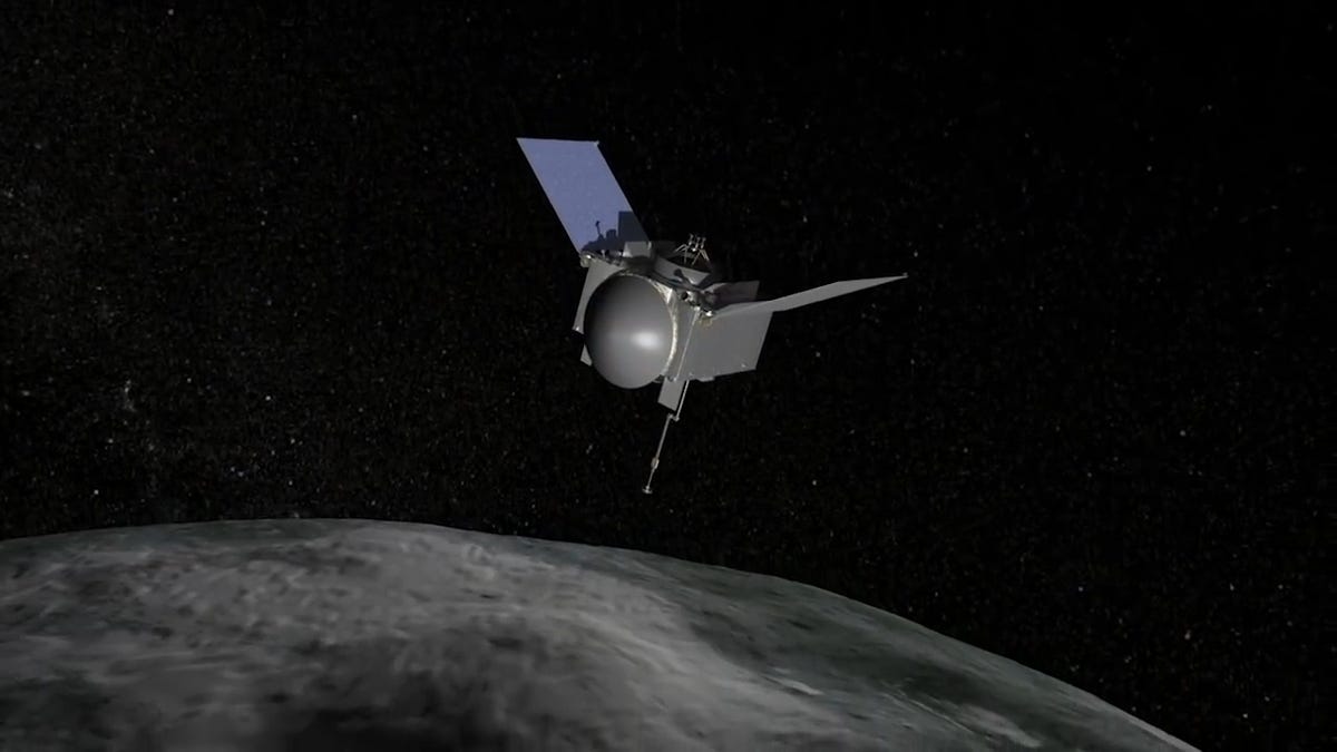 Artist's rendering of the Osiris-Rex spacecraft in space.