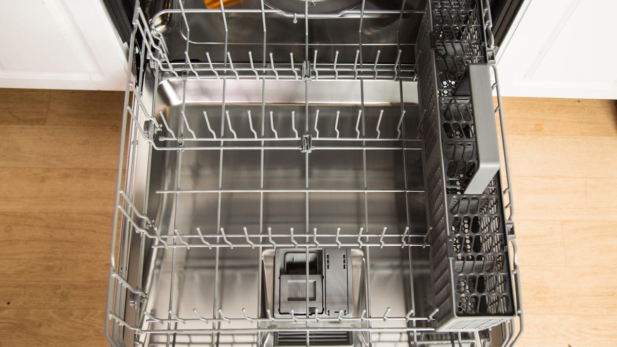 dishwasher open with rack pulled out