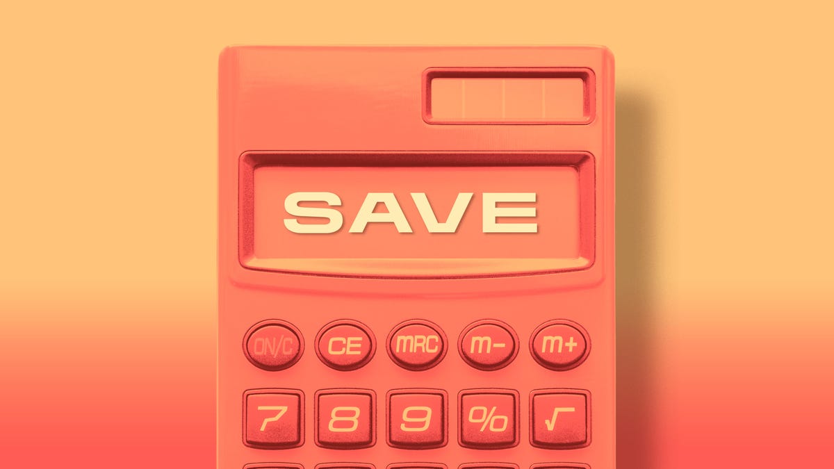calculator with the word save on the screen